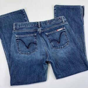 Vintage Guess Jeans USA Womens Size 31 Blue Denim Flare Leg Y2K Mid Rise Jeans